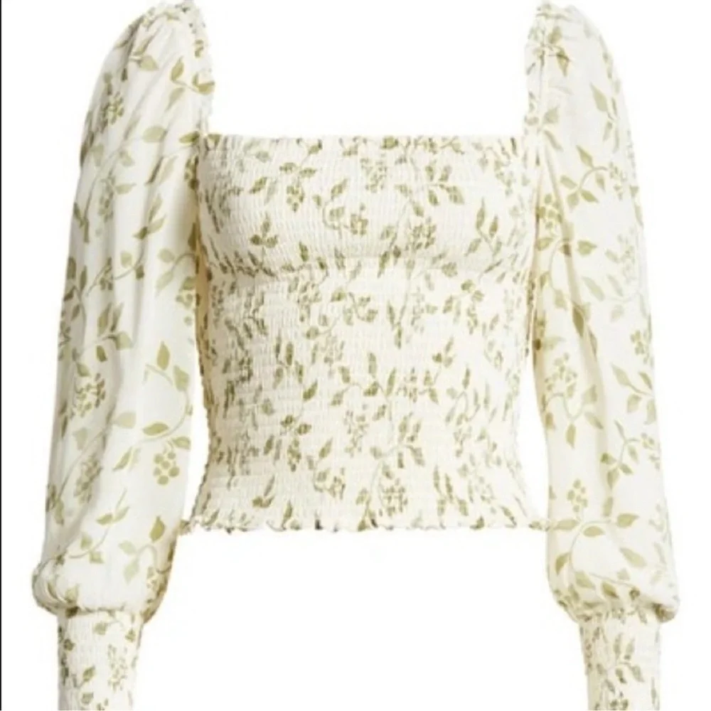 Reformation Smocked linen blouse